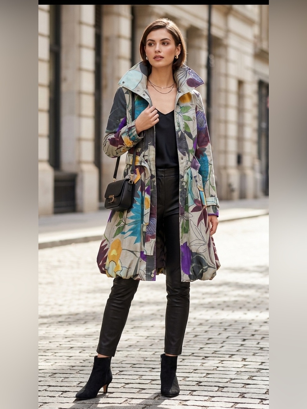 Sz XS Samuel Dong Floral Trench Bubble Hem Jacket